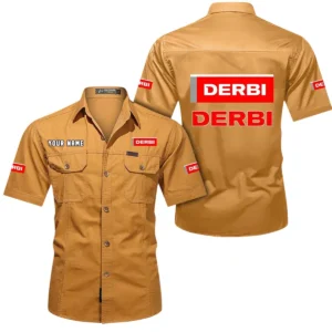 Derbi Motorcycles Short Sleeved Shirt, All Over Print Button Shirt CAR444052625789 - Turmeric
