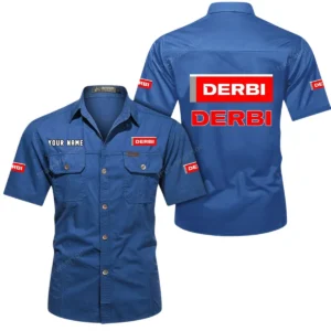 Derbi Motorcycles Short Sleeved Shirt, All Over Print Button Shirt CAR444052625789 - Cowboy Blue