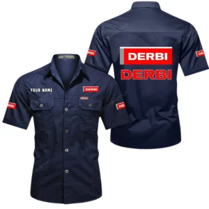 Derbi Motorcycles Short Sleeved Shirt, All Over Print Button Shirt CAR444052625789 - Dark Blue