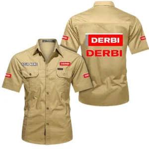 Derbi Motorcycles Short Sleeved Shirt, All Over Print Button Shirt CAR444052625789 - Khaki
