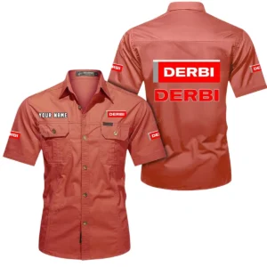 Derbi Motorcycles Short Sleeved Shirt, All Over Print Button Shirt CAR444052625789 - Red