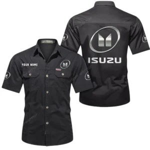 Isuzu Short Sleeved Shirt, All Over Print Button Shirt CAR444052625790 - Black