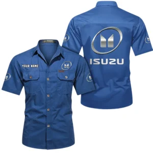 Isuzu Short Sleeved Shirt, All Over Print Button Shirt CAR444052625790 - Cowboy Blue