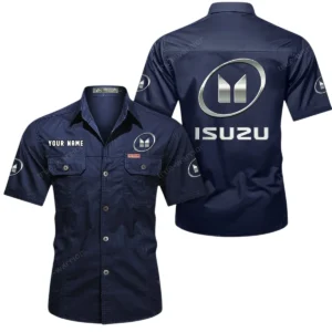 Isuzu Short Sleeved Shirt, All Over Print Button Shirt CAR444052625790 - Dark Blue