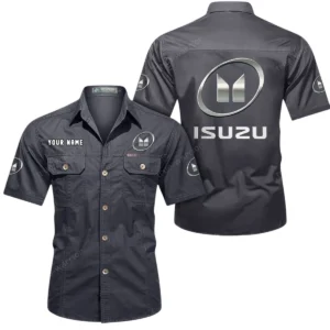 Isuzu Short Sleeved Shirt, All Over Print Button Shirt CAR444052625790 - Gray