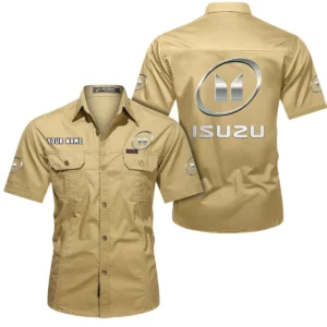 Isuzu Short Sleeved Shirt, All Over Print Button Shirt CAR444052625790 - Khaki