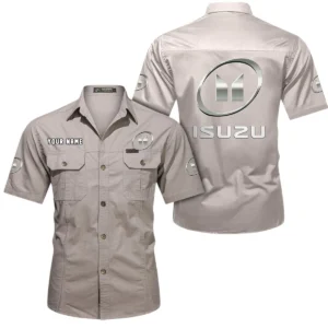 Isuzu Short Sleeved Shirt, All Over Print Button Shirt CAR444052625790 - Beige