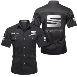 Seat Short Sleeved Shirt, All Over Print Button Shirt CAR444052625794 - Black