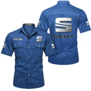 Seat Short Sleeved Shirt, All Over Print Button Shirt CAR444052625794 - Cowboy Blue