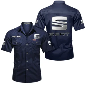 Seat Short Sleeved Shirt, All Over Print Button Shirt CAR444052625794 - Dark Blue