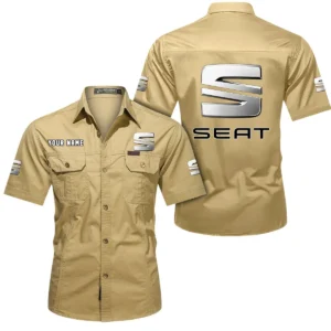 Seat Short Sleeved Shirt, All Over Print Button Shirt CAR444052625794 - Khaki