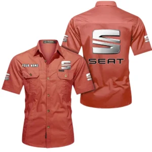Seat Short Sleeved Shirt, All Over Print Button Shirt CAR444052625794 - Red