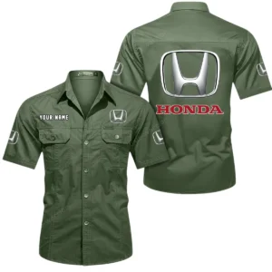 Honda Short Sleeved Shirt, All Over Print Button Shirt CAR444052625795 - Army Green