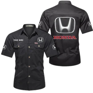 Honda Short Sleeved Shirt, All Over Print Button Shirt CAR444052625795 - Black
