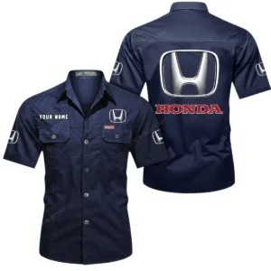 Honda Short Sleeved Shirt, All Over Print Button Shirt CAR444052625795 - Dark Blue