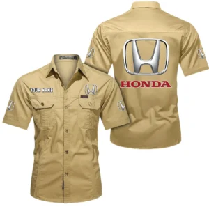 Honda Short Sleeved Shirt, All Over Print Button Shirt CAR444052625795 - Khaki