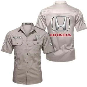 Honda Short Sleeved Shirt, All Over Print Button Shirt CAR444052625795 - Beige