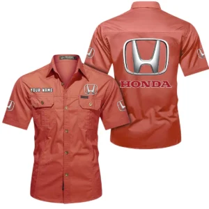 Honda Short Sleeved Shirt, All Over Print Button Shirt CAR444052625795 - Red
