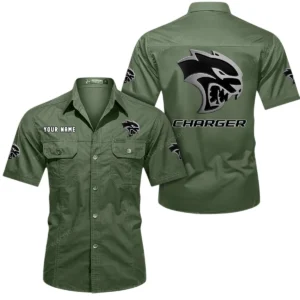 Dodge Charger Short Sleeved Shirt, All Over Print Button Shirt CAR444052625796 - Army Green