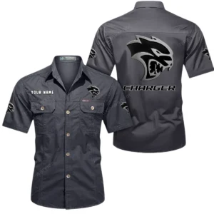 Dodge Charger Short Sleeved Shirt, All Over Print Button Shirt CAR444052625796 - Gray