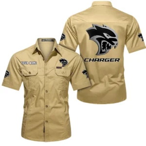 Dodge Charger Short Sleeved Shirt, All Over Print Button Shirt CAR444052625796 - Khaki
