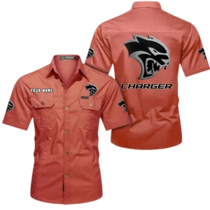 Dodge Charger Short Sleeved Shirt, All Over Print Button Shirt CAR444052625796 - Red