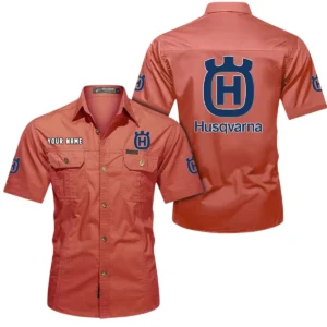 Husqvarna Motorcycles Short Sleeved Shirt, All Over Print Button Shirt CAR444052625797 - Red