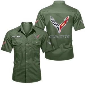 Chevrolet Corvette Short Sleeved Shirt, All Over Print Button Shirt CAR444052625798 - Army Green