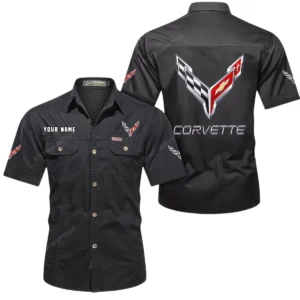 Chevrolet Corvette Short Sleeved Shirt, All Over Print Button Shirt CAR444052625798 - Black