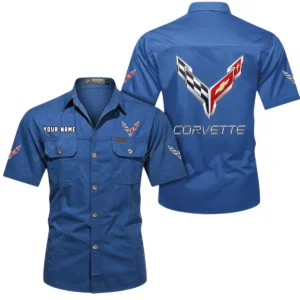 Chevrolet Corvette Short Sleeved Shirt, All Over Print Button Shirt CAR444052625798 - Cowboy Blue