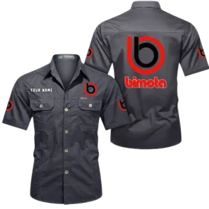 Bimota Motorcycles Short Sleeved Shirt, All Over Print Button Shirt CAR444052625799 - Gray
