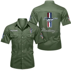 Ford Mustang Short Sleeved Shirt, All Over Print Button Shirt CAR444052625800 - Army Green