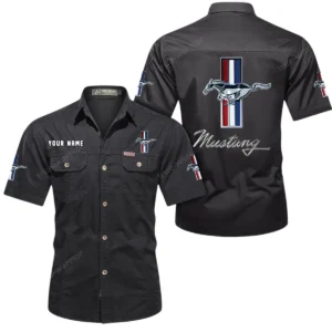 Ford Mustang Short Sleeved Shirt, All Over Print Button Shirt CAR444052625800 - Black