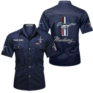 Ford Mustang Short Sleeved Shirt, All Over Print Button Shirt CAR444052625800 - Dark Blue