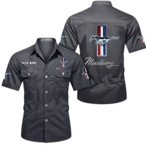 Ford Mustang Short Sleeved Shirt, All Over Print Button Shirt CAR444052625800 - Gray