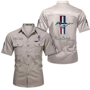 Ford Mustang Short Sleeved Shirt, All Over Print Button Shirt CAR444052625800 - Beige