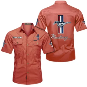 Ford Mustang Short Sleeved Shirt, All Over Print Button Shirt CAR444052625800 - Red