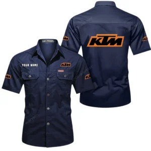 KTM Racing Short Sleeved Shirt, All Over Print Button Shirt CAR444052625801 - Dark Blue