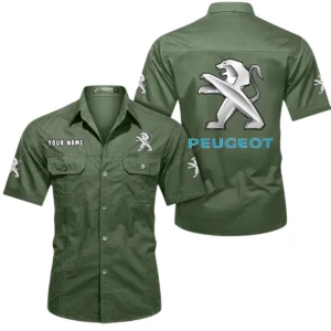 Peugeot Short Sleeved Shirt, All Over Print Button Shirt CAR444052625802 - Army Green