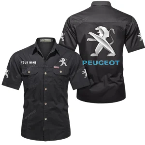 Peugeot Short Sleeved Shirt, All Over Print Button Shirt CAR444052625802 - Black