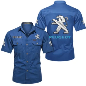 Peugeot Short Sleeved Shirt, All Over Print Button Shirt CAR444052625802 - Cowboy Blue