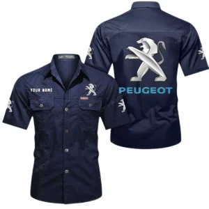 Peugeot Short Sleeved Shirt, All Over Print Button Shirt CAR444052625802 - Dark Blue