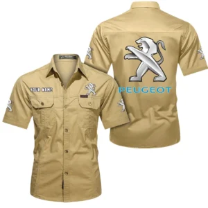 Peugeot Short Sleeved Shirt, All Over Print Button Shirt CAR444052625802 - Khaki