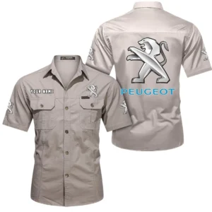 Peugeot Short Sleeved Shirt, All Over Print Button Shirt CAR444052625802 - Beige