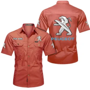 Peugeot Short Sleeved Shirt, All Over Print Button Shirt CAR444052625802 - Red