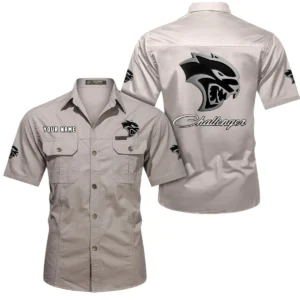 Dodge Challenger Short Sleeved Shirt, All Over Print Button Shirt CAR444052625803 - Beige
