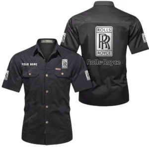 Rolls Royce Short Sleeved Shirt, All Over Print Button Shirt CAR444052625804 - Black