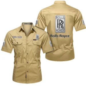 Rolls Royce Short Sleeved Shirt, All Over Print Button Shirt CAR444052625804 - Khaki