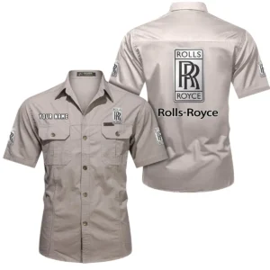 Rolls Royce Short Sleeved Shirt, All Over Print Button Shirt CAR444052625804 - Beige
