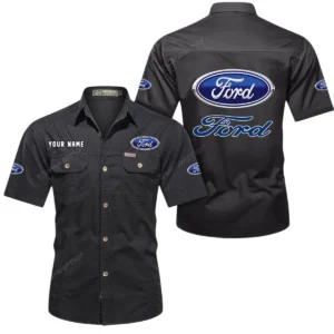 Ford Short Sleeved Shirt, All Over Print Button Shirt CAR444052625805 - Black